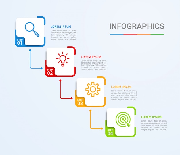 Visualizzazione dei dati aziendali, modello di infografica con 4 passaggi