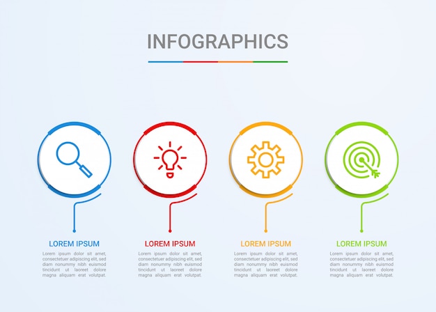 Visualizzazione dei dati aziendali, modello di infografica con 4 passaggi