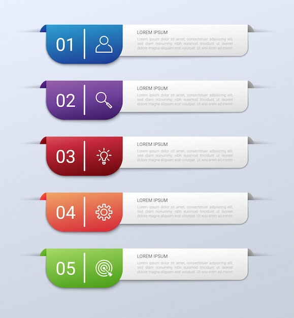 Visualizzazione dei dati commerciali, modello infographic con 5 punti su fondo grigio, illustrazione