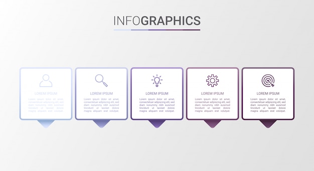 Визуализация бизнес-данных, инфографический шаблон с 5 шагами