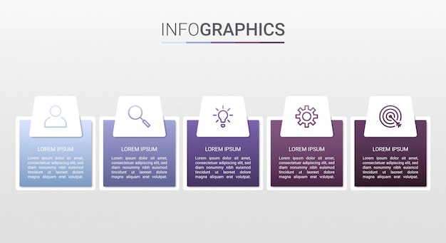 Visualizzazione dei dati aziendali, modello infografico con 5 passaggi