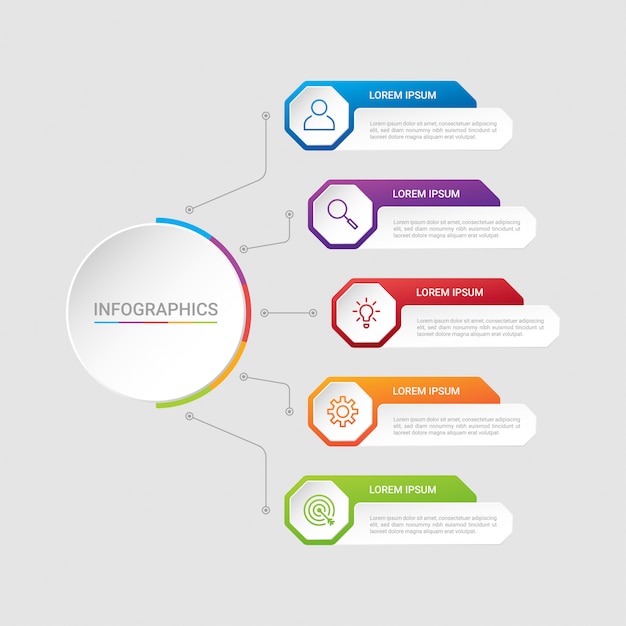 Visualizzazione dei dati aziendali, modello infografico con 5 passaggi