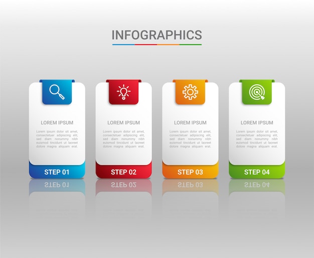 Business data visualization, infographic template with  steps on gray background,  illustration