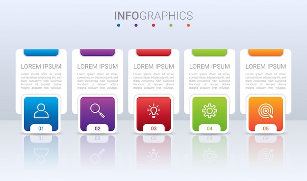 Визуализация бизнес-данных, инфографики шаблон с шагами на сером фоне,