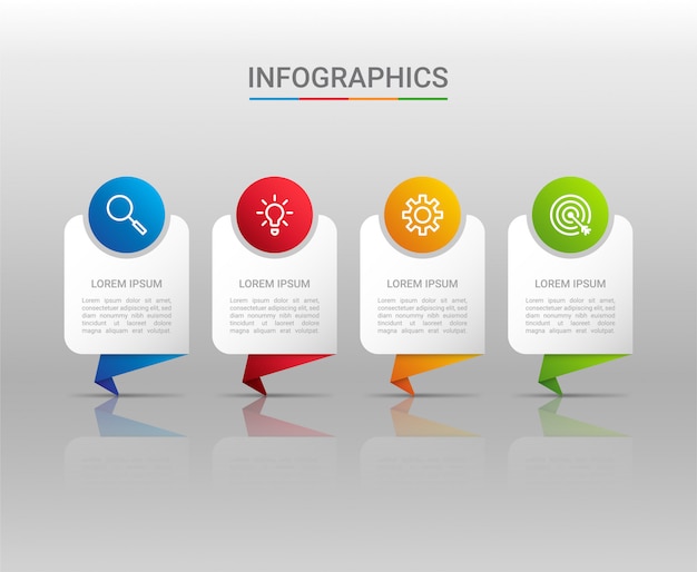 Визуализация бизнес-данных, инфографики шаблон с шагами на сером фоне, иллюстрация