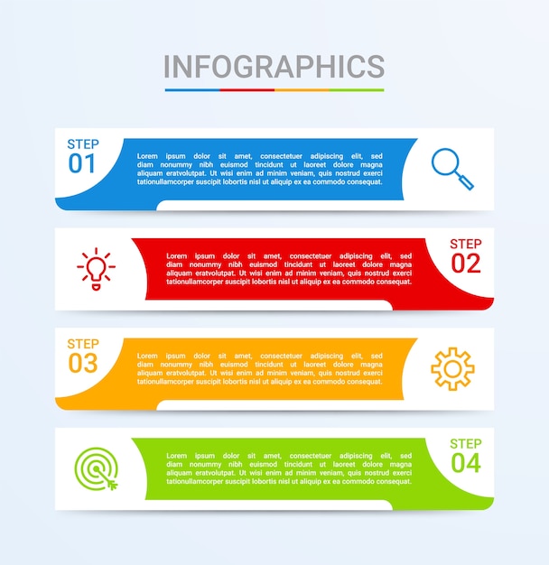 Visualizzazione dei dati aziendali, modello di infografica con passaggi