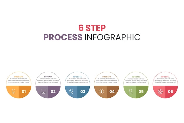 Visualizzazione dei dati aziendali grafico di processo elementi astratti del diagramma grafico con opzione a 6 passaggi