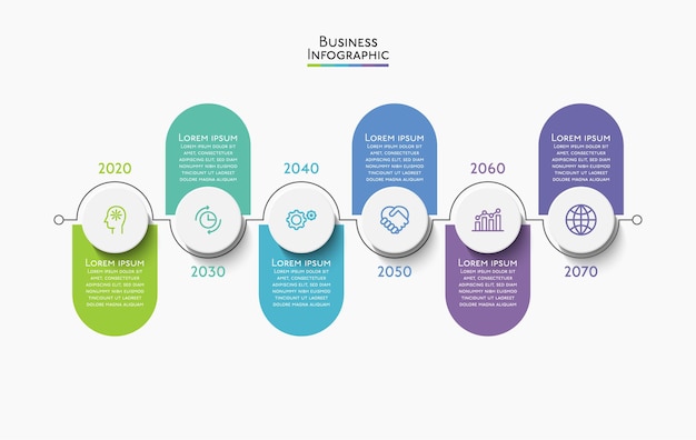 Icone infografiche timeline visualizzazione dati aziendali progettate per modello di sfondo astratto