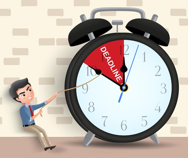 Vector business deadline vector character concept man business character pulling alarm clock arrow