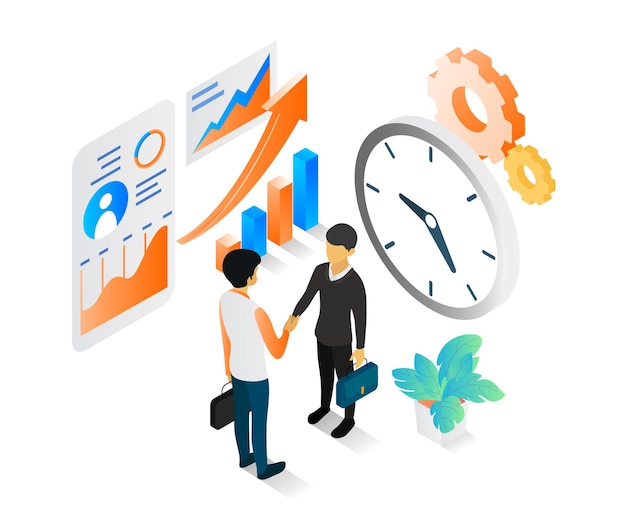 Business deal and deadline time isometric style illustration