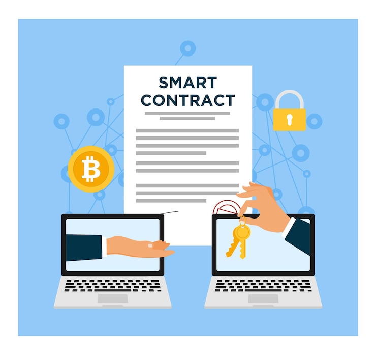 Vector business deal with smart contract concept