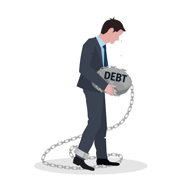 Business debt concept with businessman holding stone on chain vector illustration