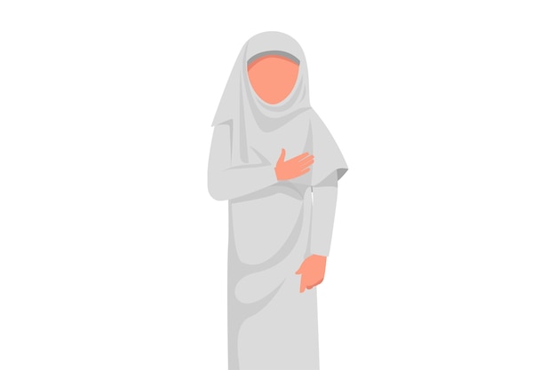 Business design drawing Arabian businesswoman keeping hand on chest Friendly female expressing gratitude for kindly business partner Office worker feels good Flat cartoon style vector illustration