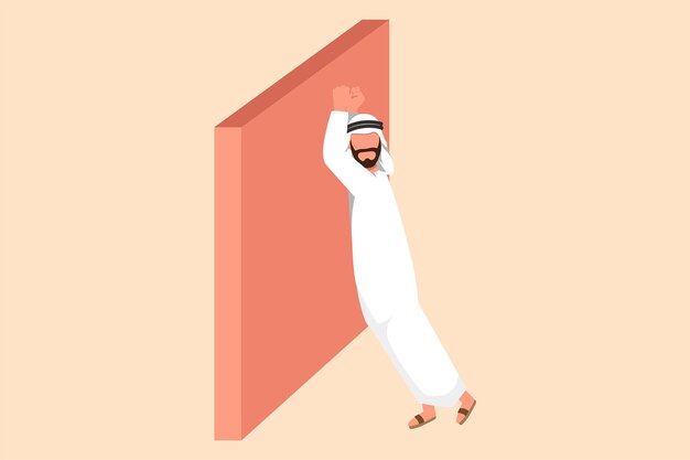 Business design drawing depressed arabian businessman wailing on the wall losing job office worker crying sad lost his opportunity depressive disorder sorrow flat cartoon style vector illustration