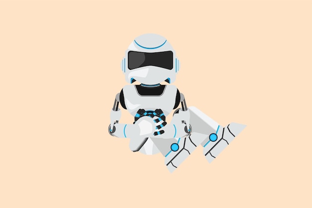 Business design drawing depressed robot sadness sitting in despair on floor Cyborg stressed losing job Future technology development Artificial intelligence Flat cartoon style vector illustration