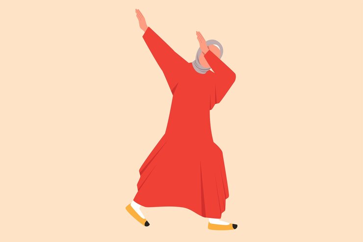 Vector 비즈니스 디자인 그리기 행복 아라비아 사업가 팔짱을 끼고 아래를 내려다 보면서 성공적인 회사원은 회사에서 급여 인상을 축하합니다 플랫 만화 스타일 벡터 일러스트 레이 션