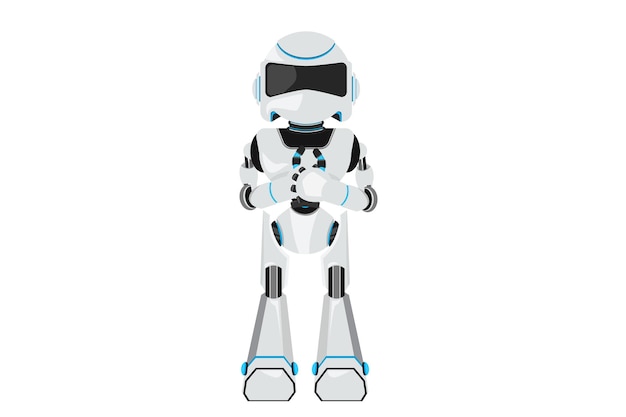 Business design drawing robot with two thumbs up gesture Deal like agree approve accept Future technology Artificial intelligence and machine learning Flat cartoon style vector illustration