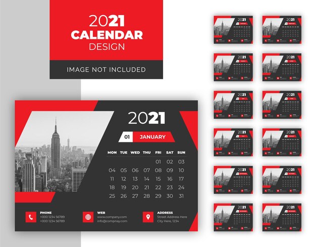 Business desk calendar design template in dark color