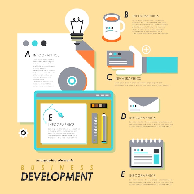 Business development concept flat design with office supplies