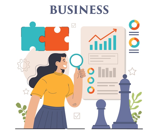 ベクトル ビジネス開発セット起業家の成功と成長戦略経営計画と競合他社の分析キャリアの進歩のための企業の革新フラット ベクトル図