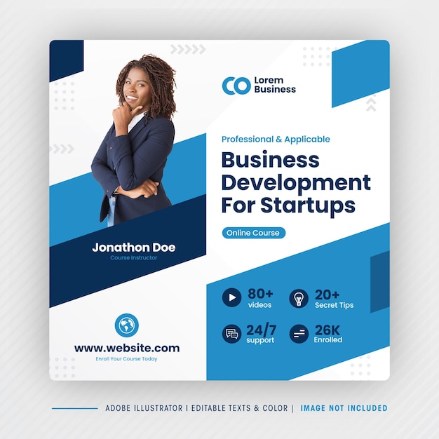 Business development for startup social media post  or grow your business online course web banner