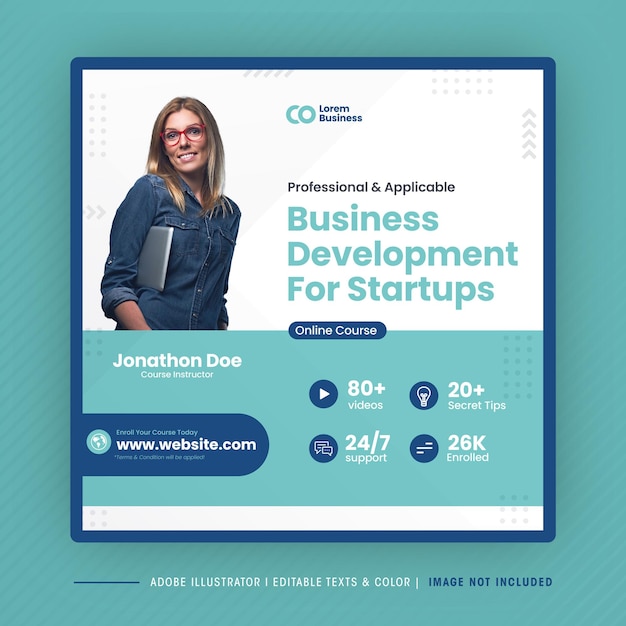 Business Development for Startup Social Media post  or Grow Your Business Online Course web banner