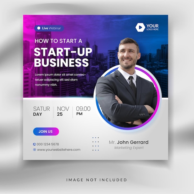 Business digital marketing square social media template for live webinar or corporate event