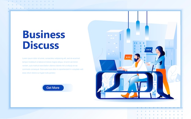 Business discuss flat landing page template of homepage