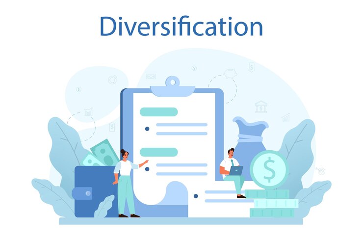 Vector business diversification concept risk management strategy process of capital allocation finance balance and investment risk reduction isolated flat vector illustration
