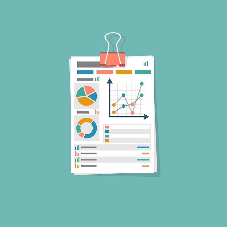 Vector business document icon document with charts and graphs business reports vector illustration flat design isolated on background paperwork concept