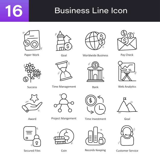 Vector business doodle style hand drawn set 04