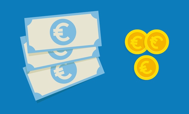 business or economics concept background with euro bills and gold coins