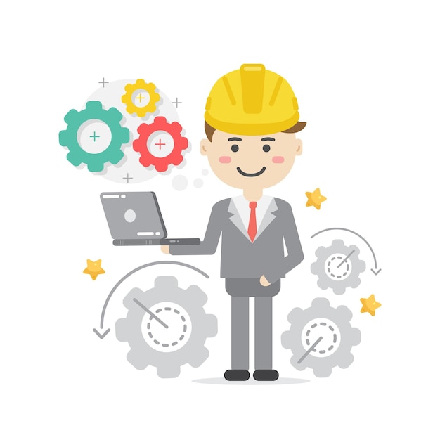 Business Engineer infographics Construction cartoon character design