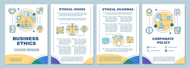 Layout del modello di brochure di etica aziendale. politica aziendale. volantino, opuscolo, stampa di volantini con illustrazioni lineari. layout di pagina vettoriale per riviste, relazioni annuali, manifesti pubblicitari