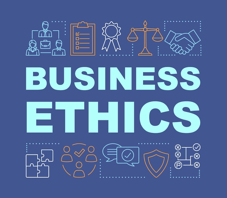 Vector business ethics word concepts banner. corporate policy. ethical management, partnership. presentation, website. isolated lettering typography idea with linear icons. vector outline illustration