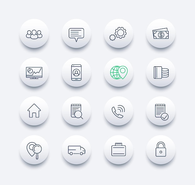 Business, finance, commerce, enterprise line round modern icons, vector illustration