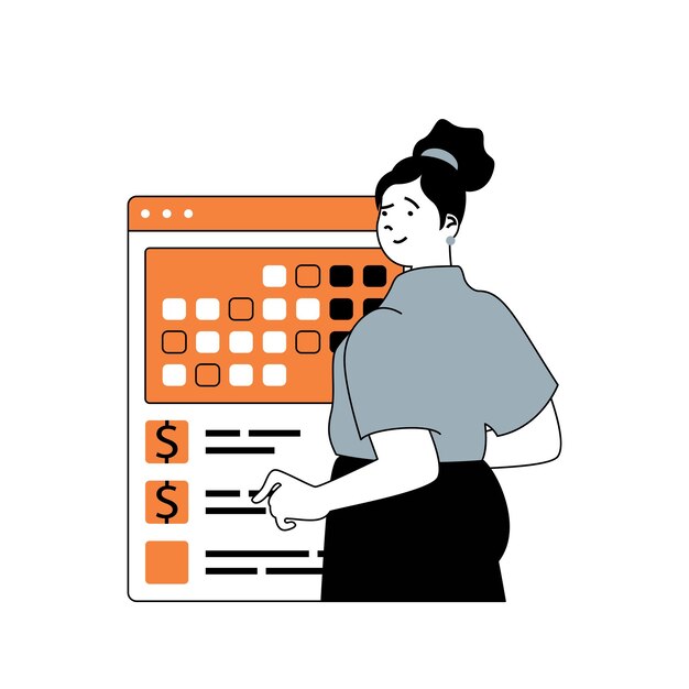 business and finance concept with cartoon people in flat design for web woman creating earn strategy and settings financial goals vector illustration for social media banner marketing material