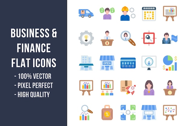 Business and Finance Flat Multicolor Icons