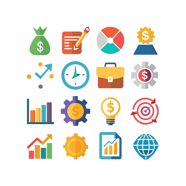 business and finance icon set collection vector illustration for documents websites and applications