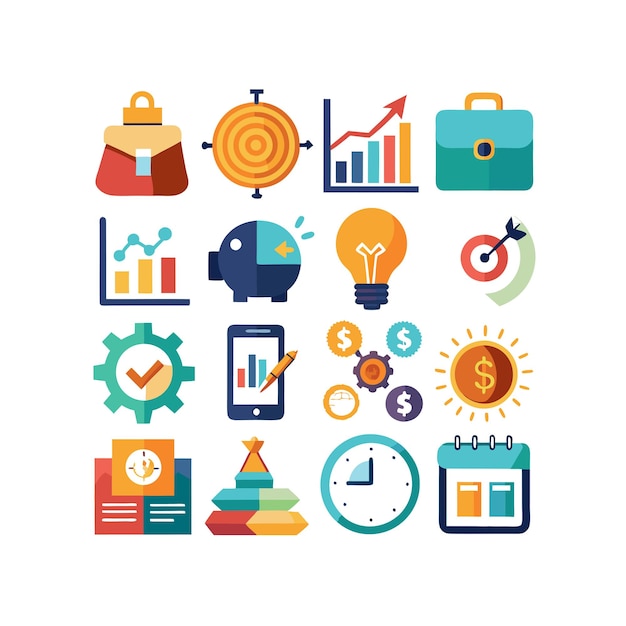business and finance icon set collection vector illustration for documents websites and applications