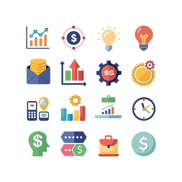 Business and Finance Icon Set Collection Vector Illustration for Documents Websites and Applications