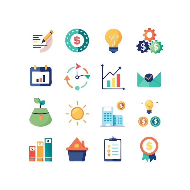 Business and Finance Icon Set Collection Vector Illustration for Documents Websites and Applications