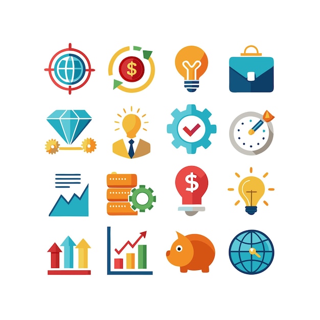 Business and Finance Icon Set Collection Vector Illustration for Documents Websites and Applications