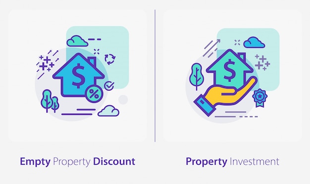 Business and finance icons, empty property discount, property investment