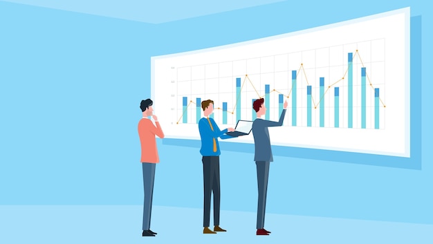 Investimento finanziario aziendale e team aziendale sul dashboard del grafico del monitor