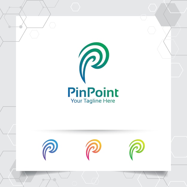 Finanza aziendale lettera p logo design vettoriale con perno e concetto a spirale per consulenza di marketing banca trading e altre attività