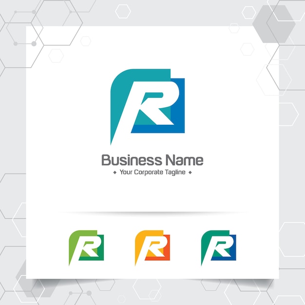 비즈니스 금융 문자 R 로고 디자인 템플릿 플랫 색상 스타일의 간단한 미니멀리즘 문자 R 로고 벡터
