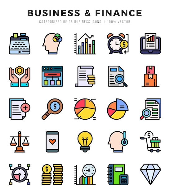 Vector business finance lineal color icons vector lineal color illustration