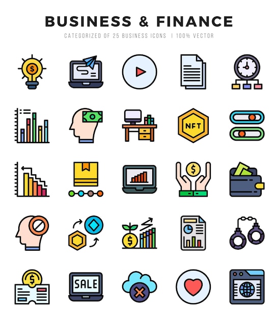 Business finance lineal kleur iconen pack vector illustratie