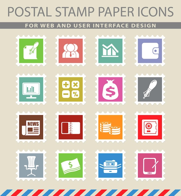 Business and finance symbols on mail paper icons